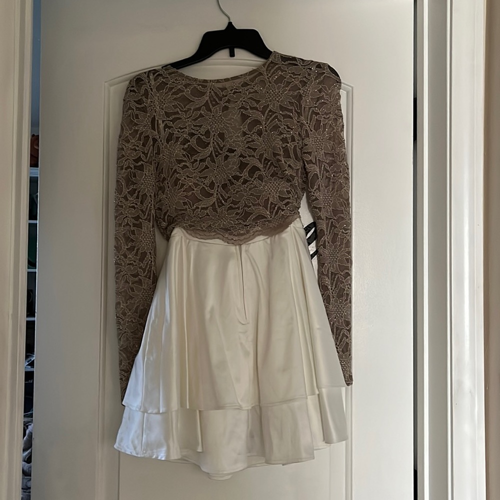 Two-piece gold and white dress